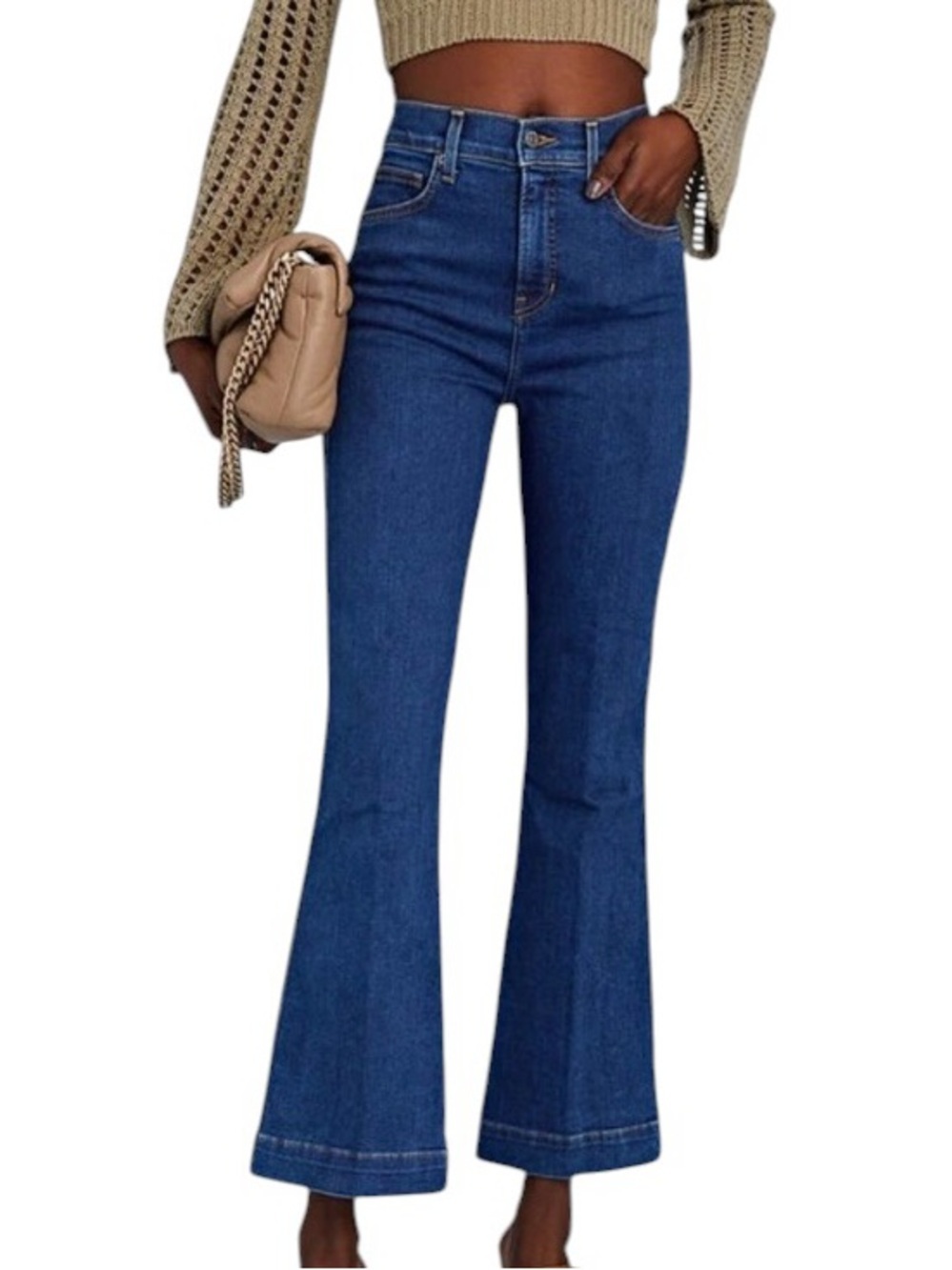 Veronica Beard Carson High Rise Ankle Flare Jean in Washed Oxford Blue Size 29
